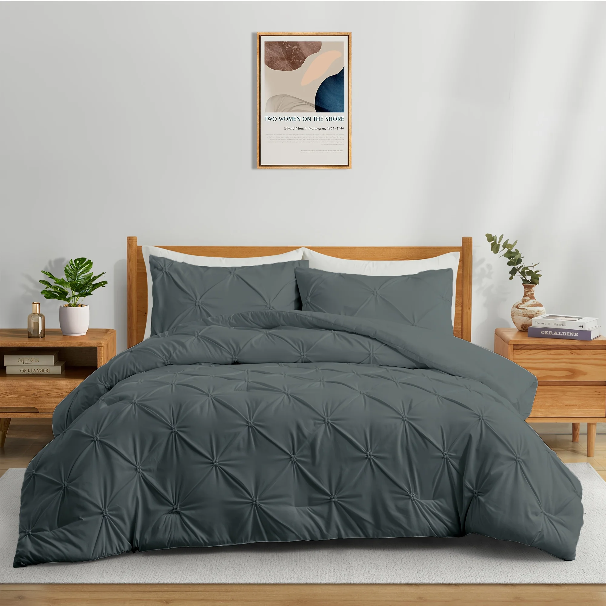 

3Pc Pintuck Pinch Pleat Comforter Set, Ultra-Soft Pintuck Comforter Set With Pillow Shams, Corner Ties,3-Piece Bedding Set