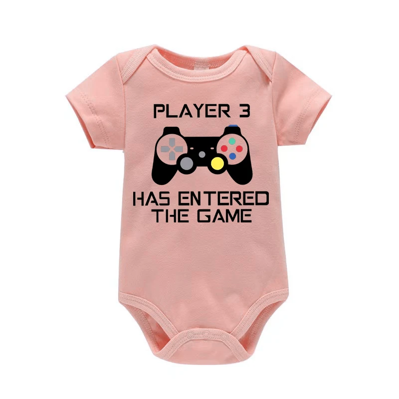 PLAYER 3 Newborn Romper Casual Short Sleeves Baby Boy Clothes Bodysuits Cartoon Graphic Toddler Girls Jumpsuits 6