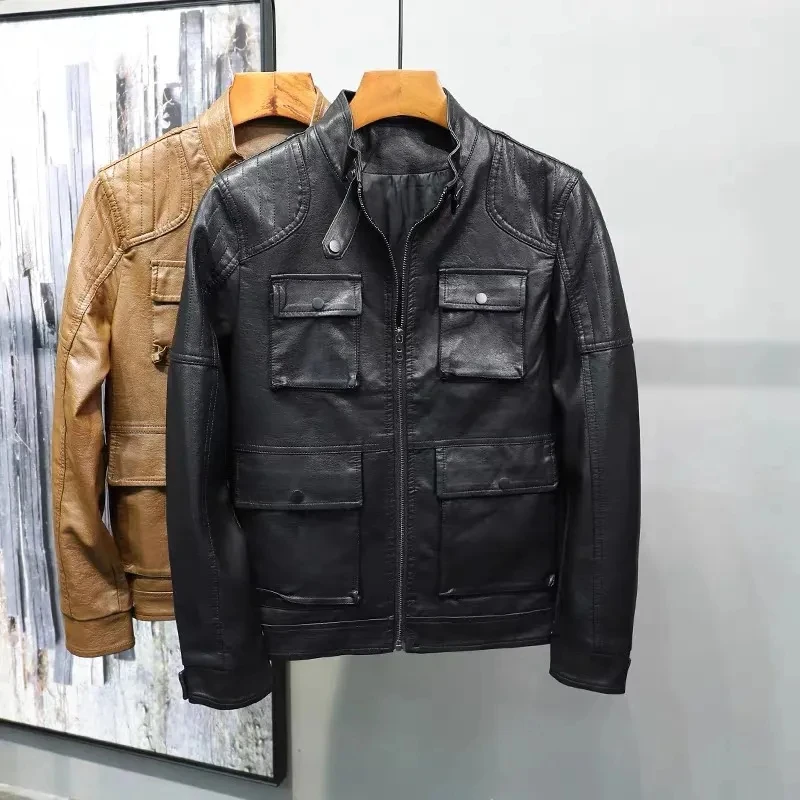 

Autumn Winter Men Short Leather Jacket Korean Vintage Fashion Business Casual Warm Coat Male Thick Handsome Motorcycle Jackets