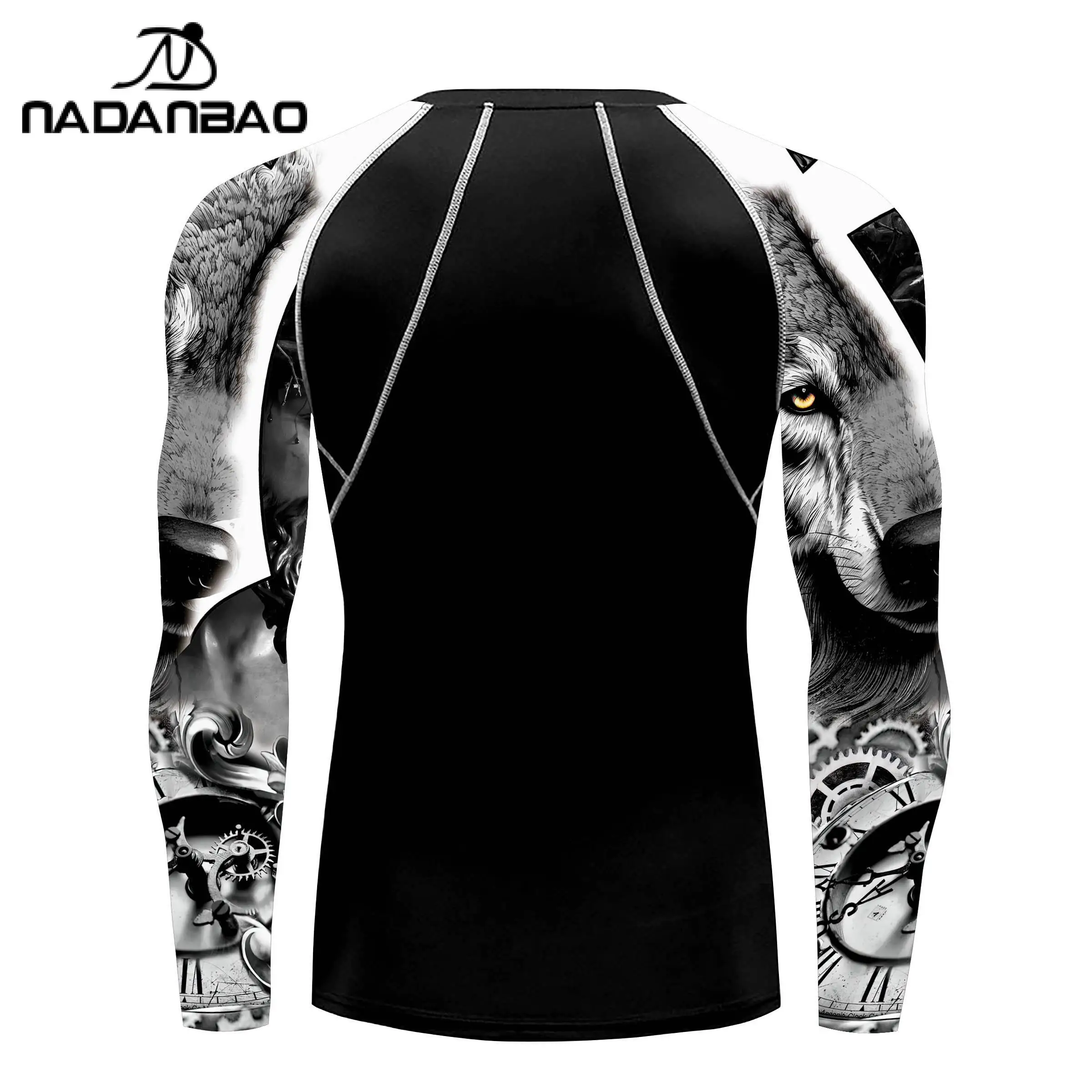 Nadanbao Men Long Sleeve Fashion Surfing Wetsuit Skull Print Fitness Swimsuits Beach Swimwear Black Surfing Beachwear Top