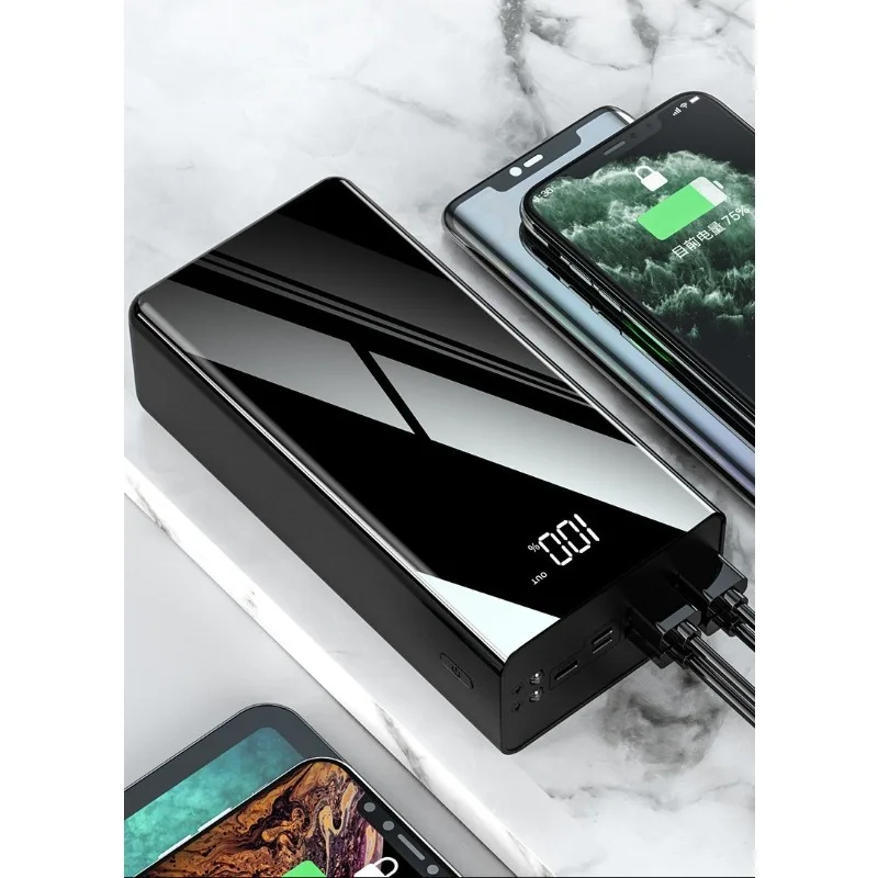 100000mAh 고속 충전 파워 뱅크 (내장 케이블 포함) 대용량 디지털 디스플레이 휴대용 충전기
