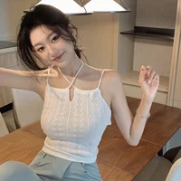 Solid Colour Halter Sweet Slim Tank Tops Women Summer Sexy Exposed Navel Knitted Camisole - Image 6