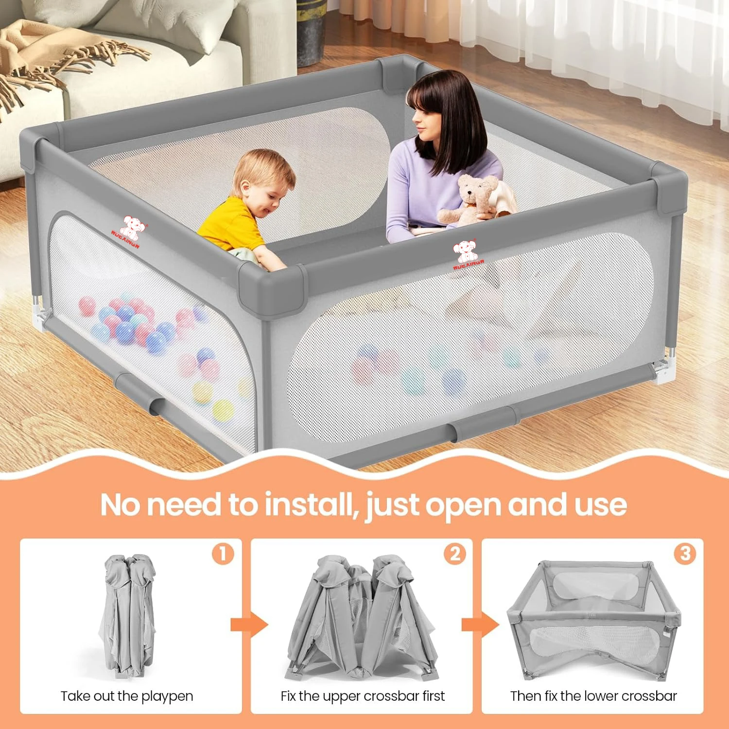 Foldable Baby Playpen Guardrail Playground Baby Safety Barrier baby corralitos Children toys Protector Barrier Playpen 47"X47"
