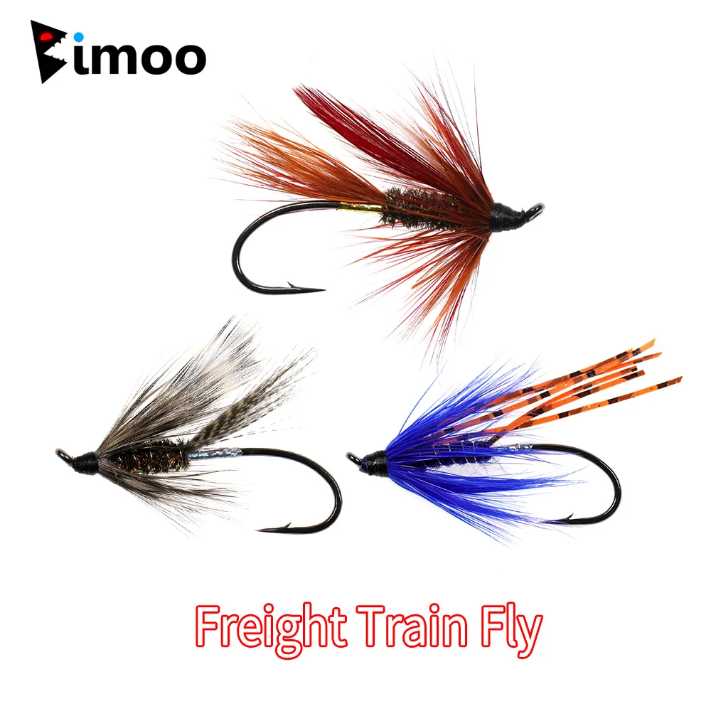 Bimoo 6Pcs #2 #4 #6 Treno Merci Fly Classic Streamers Salmone Steelhead Esca Da Pesca Esca Blu Scuro Rosso Grigio