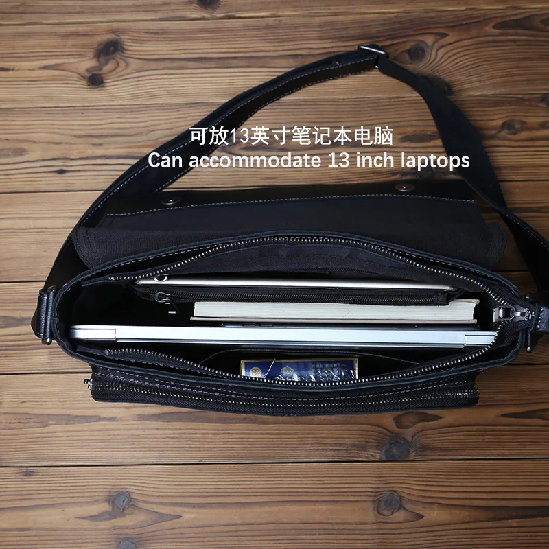 NZPJ Genuine Leather Men's Shoulder Bag, Top Layer Cowhide Shoulder Bag, Solid Color Tablet Computer Trend Men's Bag
