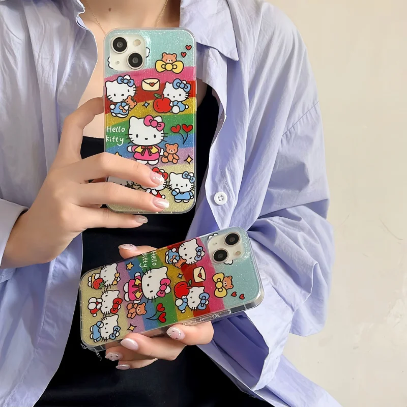 

Sanrio Hello Kitty Phone Case for iPhone 11 12 13 14 Pro Max Kawaii Anime Cartoon Cute TPU Soft Silicone Full Back Cover New