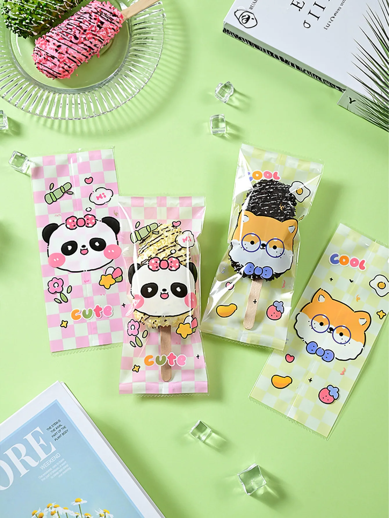 30pcs frosted ice cream bag Homemade Popsicle Popsicle wooden stick plastic bag Handmade transparent ice cream with stick