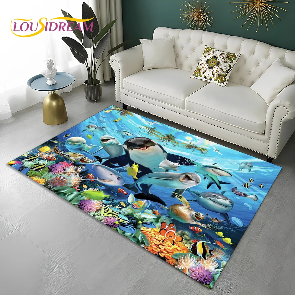 

3D Dream Underwater World Fish Seabed Carpet Rug for Home Living Room Bedroom Sofa Doormat Decor,kid Area Rug Non-slip Floor Mat