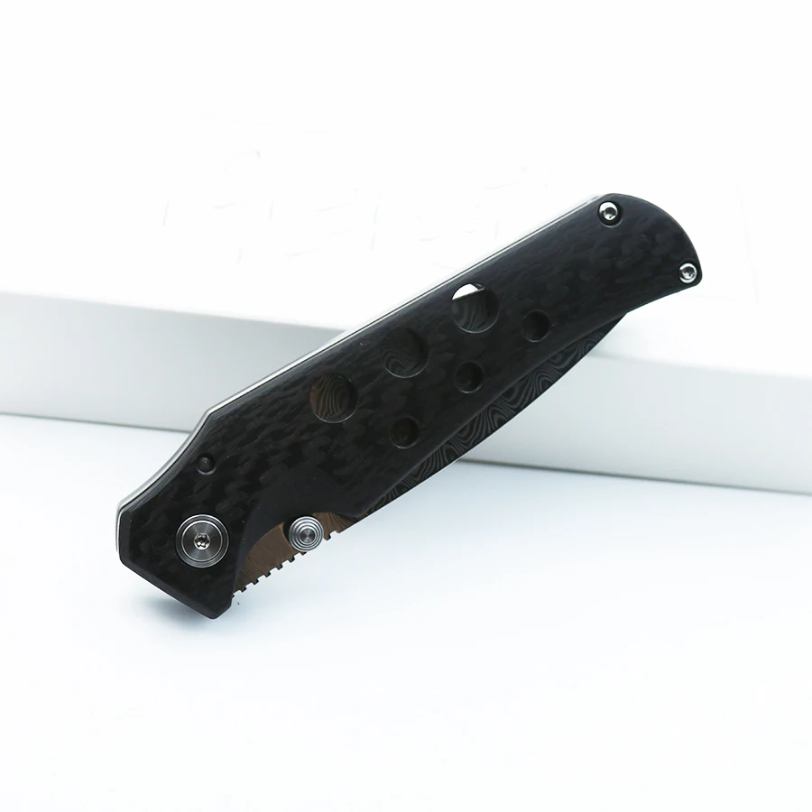 PROTE JG Scout Folding Knife Damascus Blade Carbon Fiber And