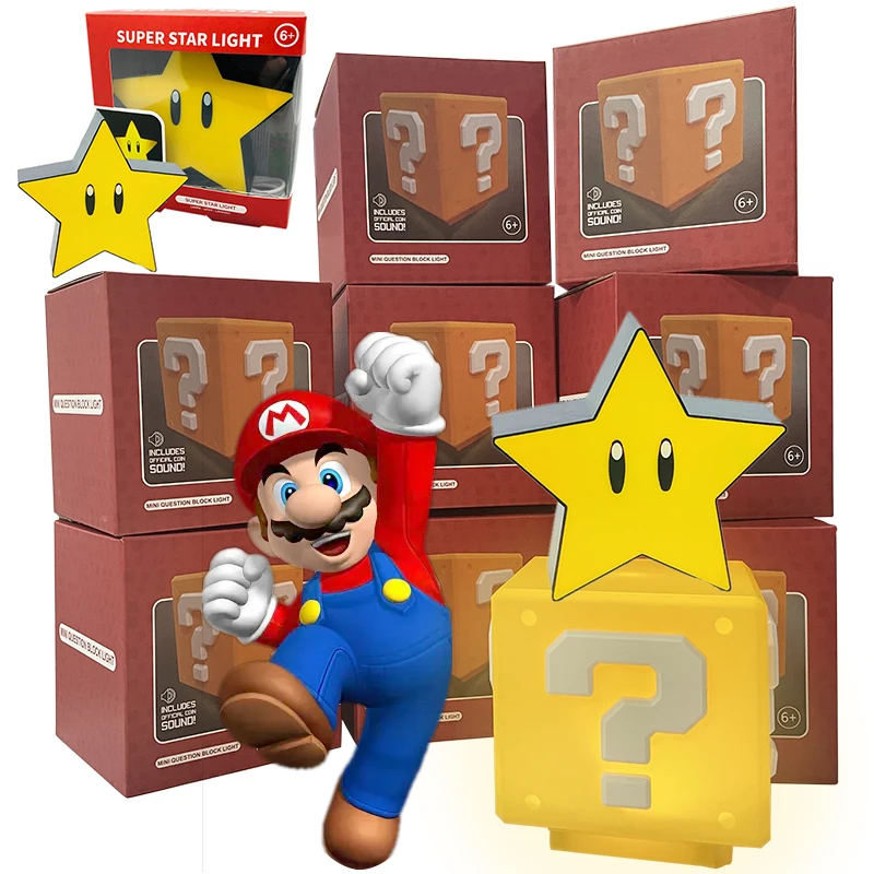 Super Mario Bros LED Question Mark BrickNight Light Figure Star Lamp Statue USB Charging Table Lamp Game Toy Kids Christmas Gift