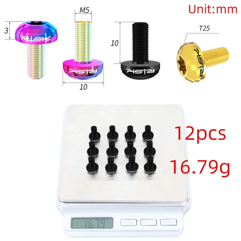 Bicycle Disc Brake Bike Brake Rotor 12pcs M5X10mm MTB Bicycle Disc Brake Rotor Bolt Road Bike T25 TC4 Titanium Torx Rotor Fixing Brake Screw