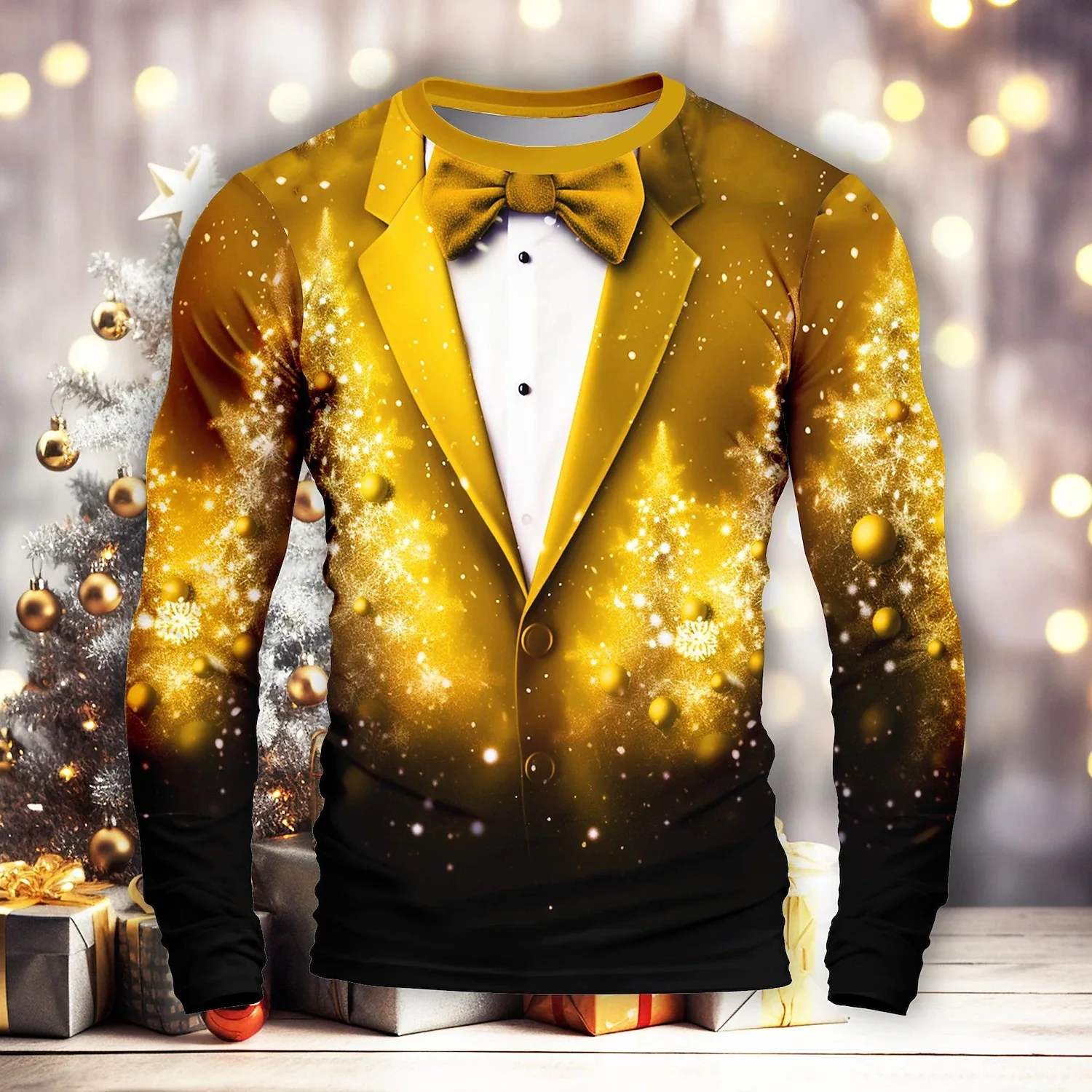 Mens Christmas 3D Print Long Sleeve T Shirt