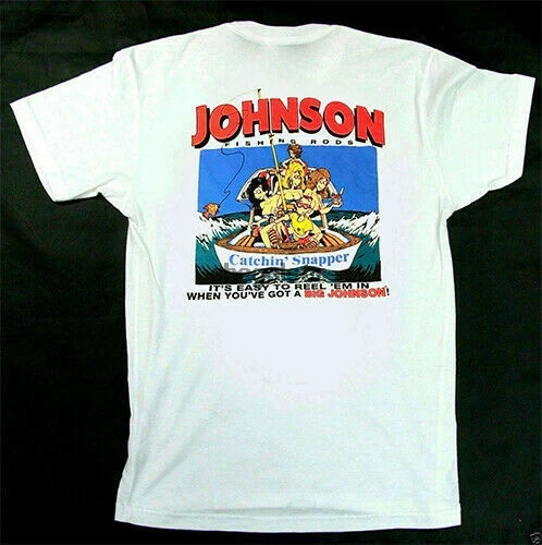 BIG JOHNSON 90s Fishing Rods Reel Vintage White T-shirt Short