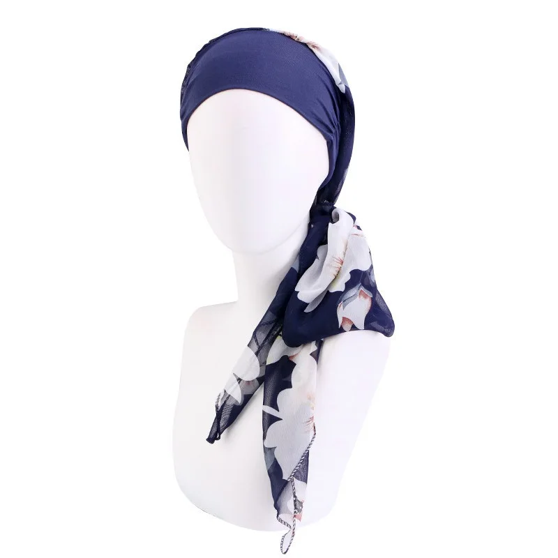Sciarpa lunga in chiffon, copricapo per chemio, da donna, bianco, taglia unica