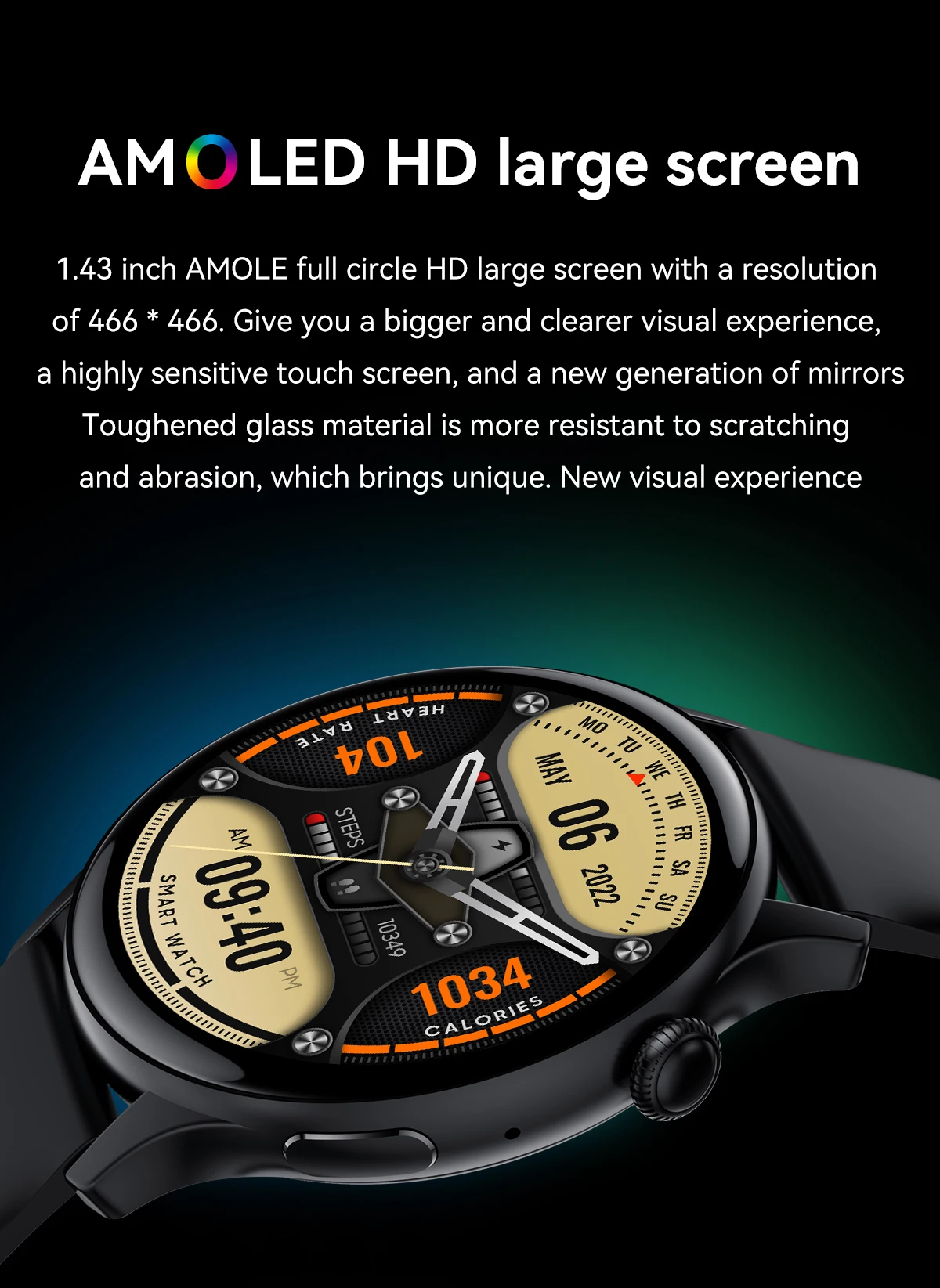 HYTRON  AMOLED HD ũ, IP68   Ʈġ, ׻ ǥ ð, 466*466, 1.43 ġ, ο м Ʈ ġ