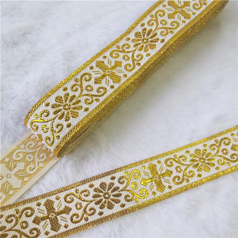 7 Meters 1 Inch 25mm Gold Color Silver Color Vintage Ethnic Embroidery Ribbon Boho Lace Trim DIY Clothes Bag Embroidered Fabric 5