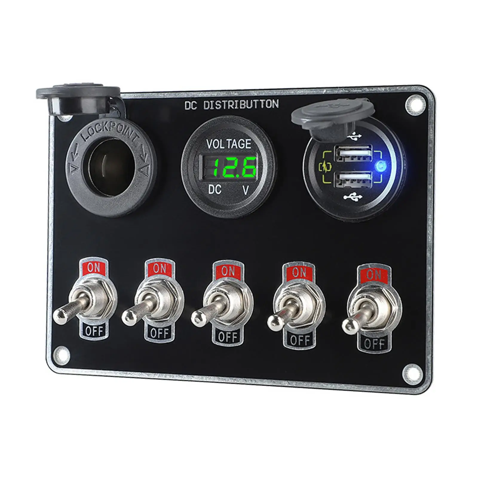 다기능 로커 토글 스위치 패널, 12 조합 스위치 패널, USB 12V, 24V 회로 제어, 방수 RV UTV SUV, 5 갱