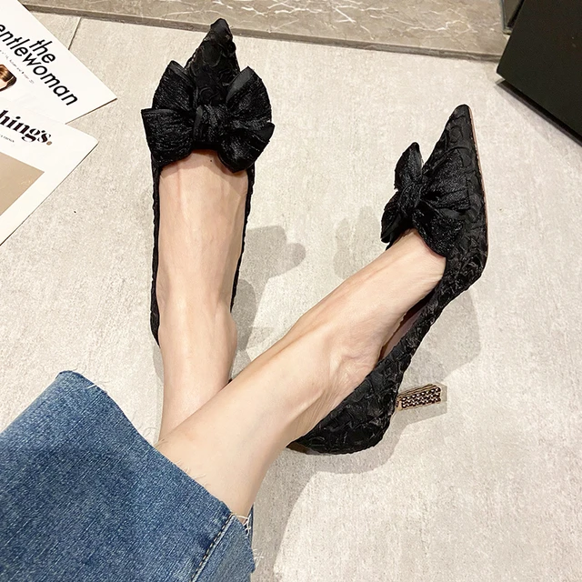Green Silk Bowtie High Heels Pumps for Women Sexy Pointed Toe Metal Stiletto Heels Wedding Party Shoes Woman 2022 Spring Bombas 6