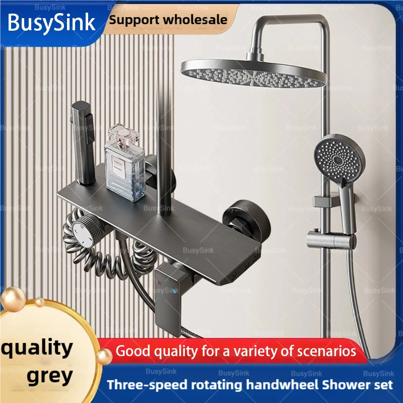 สีเทาฝักบัวชุดเต็มฝักบัวระบบชุดก๊อกน้ําร้อนและเย็นอ่างอาบน้ําฝน Booster ฝักบัวโรงแรมอพาร์ทเมนท์ 1