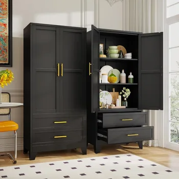 Steel Pantry Cabinet, 71" Metal Storage Cabinets with 2 Doors, 2 Adjustable Shelf and 2 Drawers, Freestanding Storage Cabinet