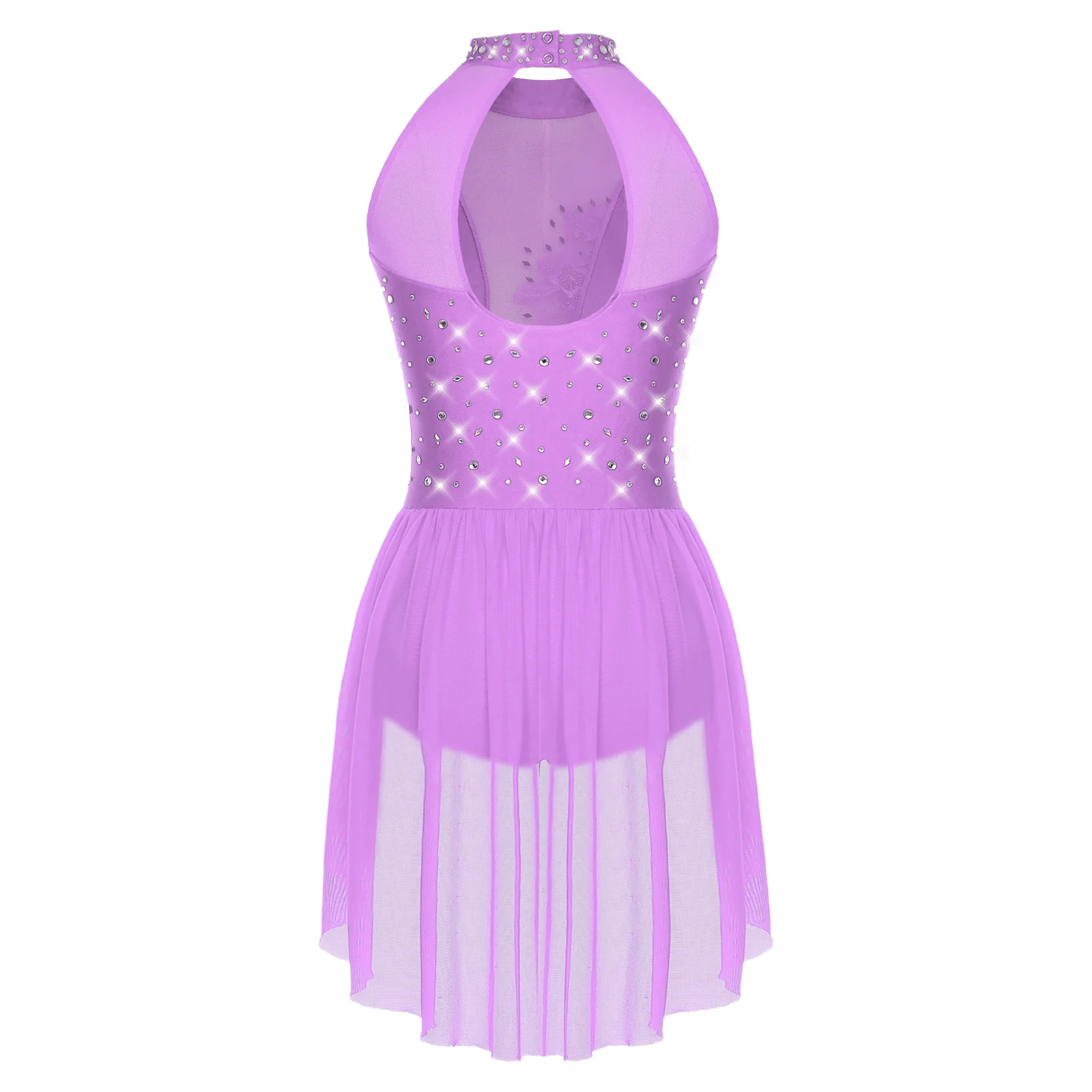 Damen-Balletttrikot mit glitzernden Strasssteinen, künstlerisches Eiskunstlauf-Balletttrikot, lyrisches lateinamerikanisches Chacha-Tanzkleid, Trikot-Body – Detail 10