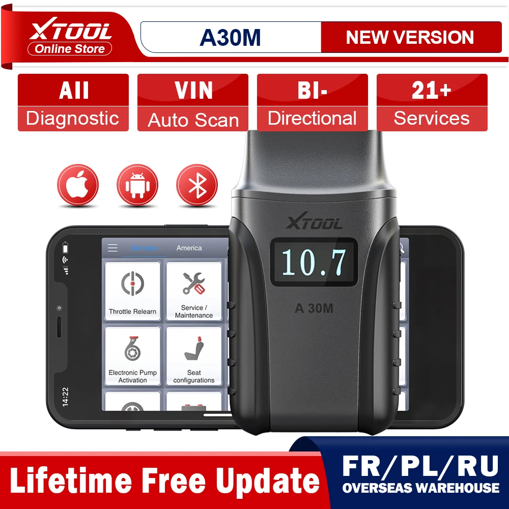 

XTOOL Anyscan A30M Wireless BT OBD2 Scanner Bidirectional Scan Tool for Android iOS All System Diagnostic 21 Resets Free Update