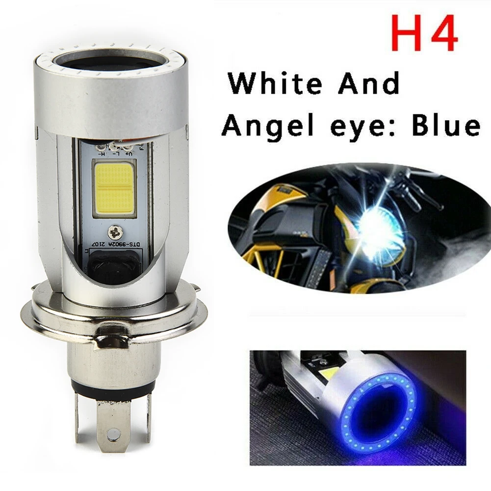 

1x H4(9003) / HB2 Motorcycle LED Headlight DC 12V-80V 25W High/Low Beam Bulb With Blue Angel-Eye 6000K 2600lm Car Lights