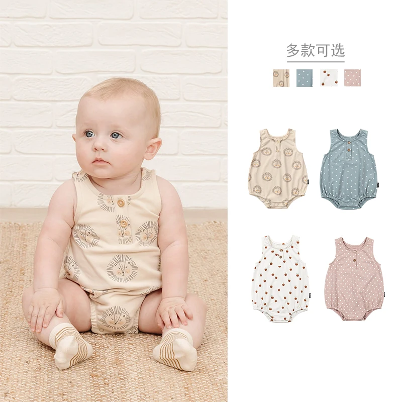 

Jenny&Dave Wind full print male lion baby pure cotton summer cool one-piece clothes for male babies, button-up clothes for femal