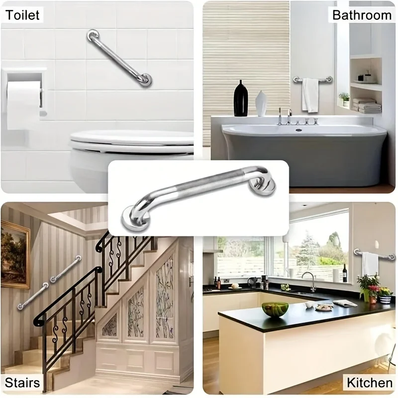 30/40/50CM Anti Slip Shower Grab Bar Handle, Chrome Stainless Steel Bathroom Grab Bar Shower Safety Support Handle Towel Rack images - 6