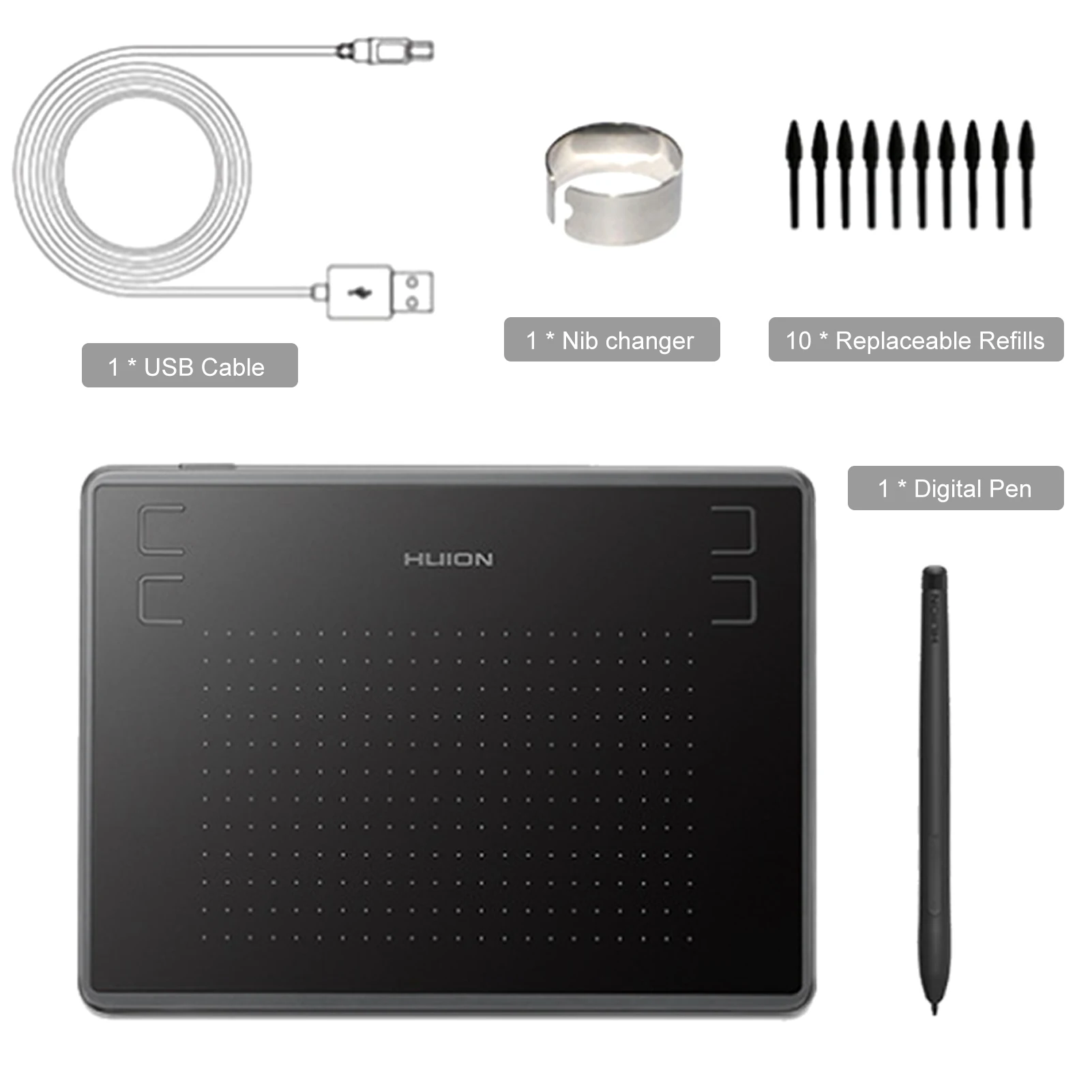 Huion 디지털 T-태블릿 필기 그래픽 드로잉 서명 보드 필기 키트 세트, 디지털 펜 4096 레벨, H430P, 4.8*3 인치