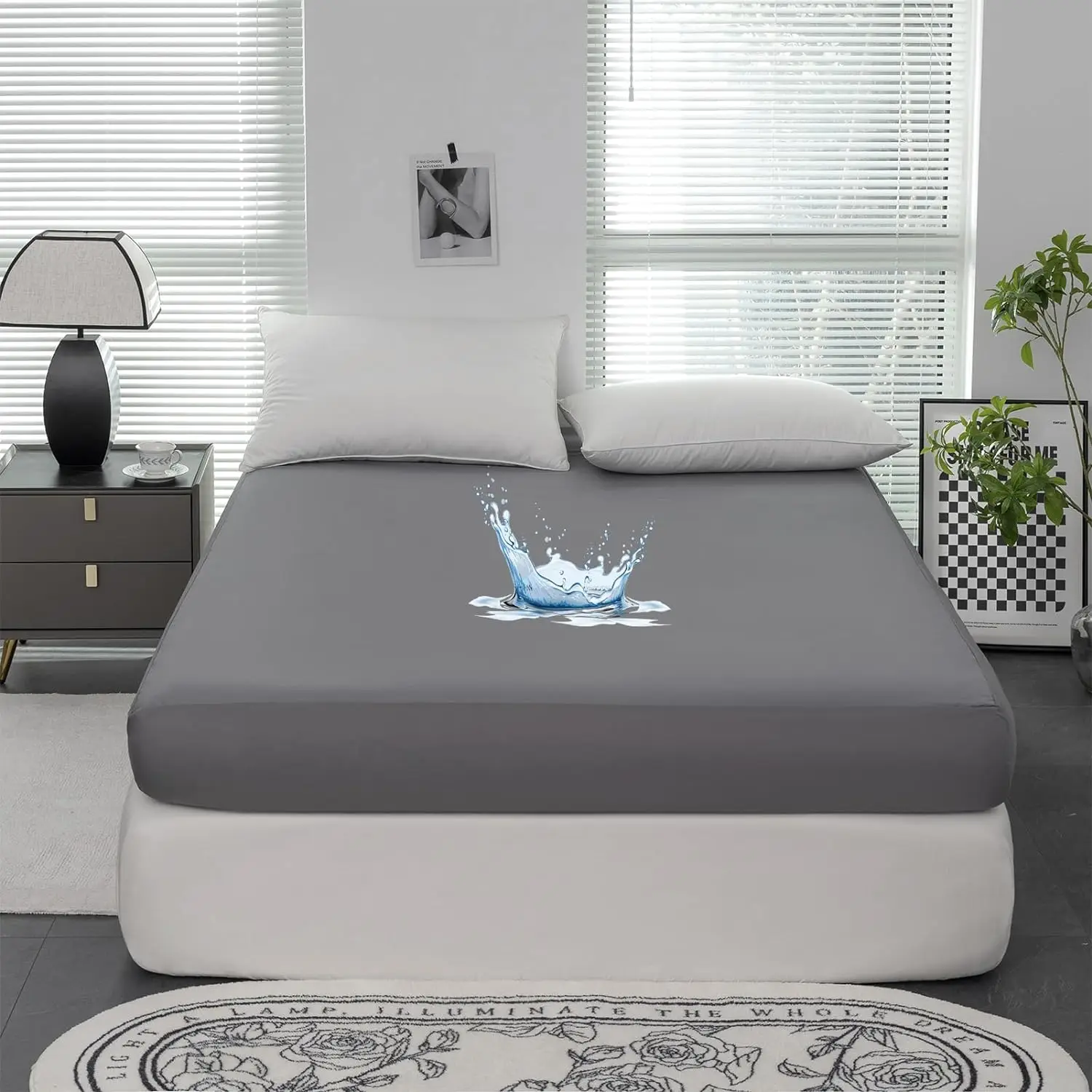 

100% Strong Waterproof Fitted Sheet Breathable Soft Non-slip Adjustable Elastic Mattress Cover Double King Queen Bed Cover