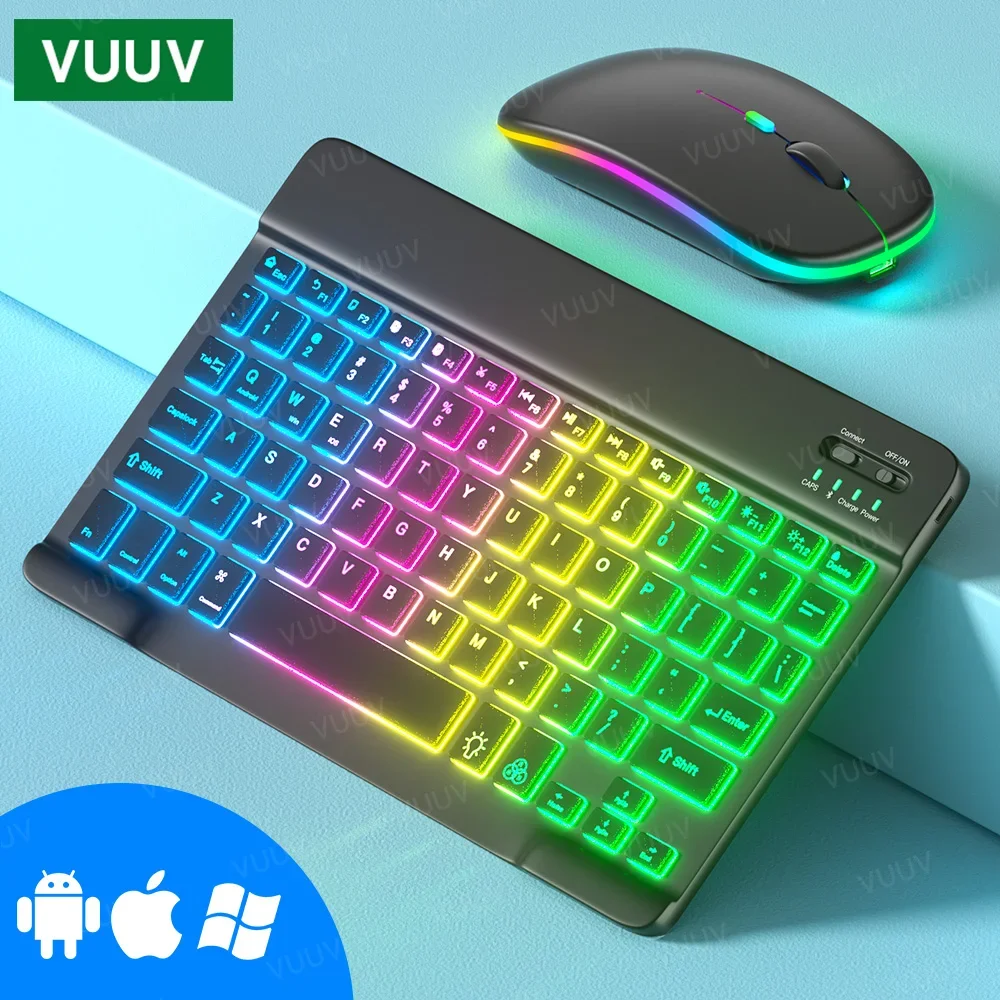 Wireless Mouse For Tablet Windows Android iOS Keyboard Bluetooth-compatible Keyboard Rainbow Backlit For iPad Phone