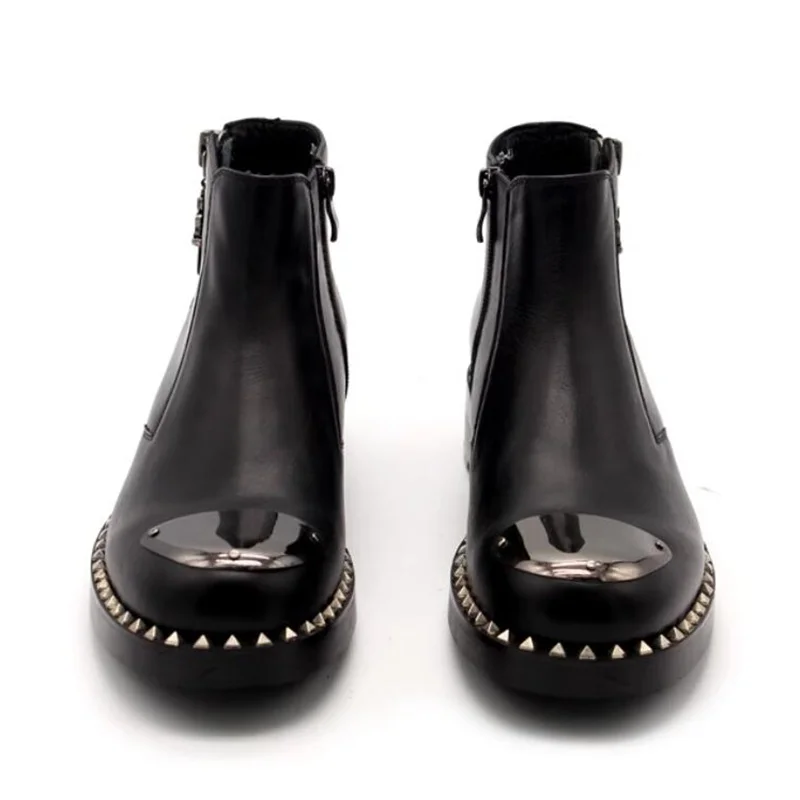 

New Men's Ankle Boots Genuine Leather Fashion Rivet Zip Chelsea Boots Outdoor Work Shoes Youth Motocycle Boots Botines