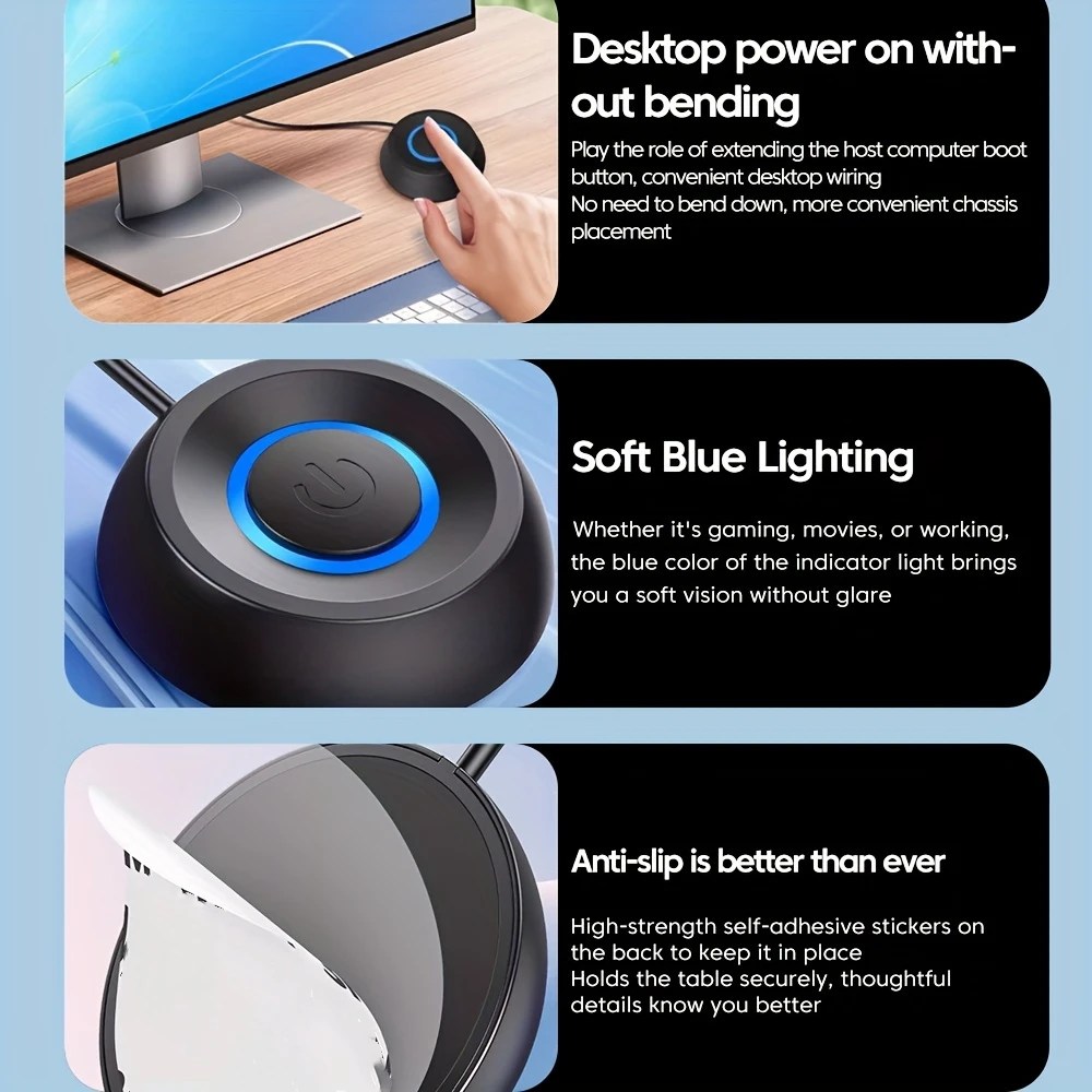 External Desktop Switch LED Lights PC Motherboard Computer Startup Extension Cable Power On/Off Button for Home Office