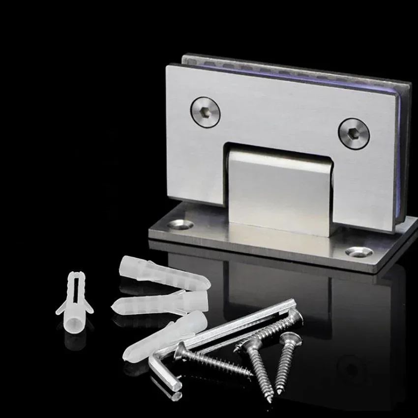 Stainless Steel Shower Glass Door Hinge 90 Degree Wall-to-Glass Showcase Cabinet Clamp
