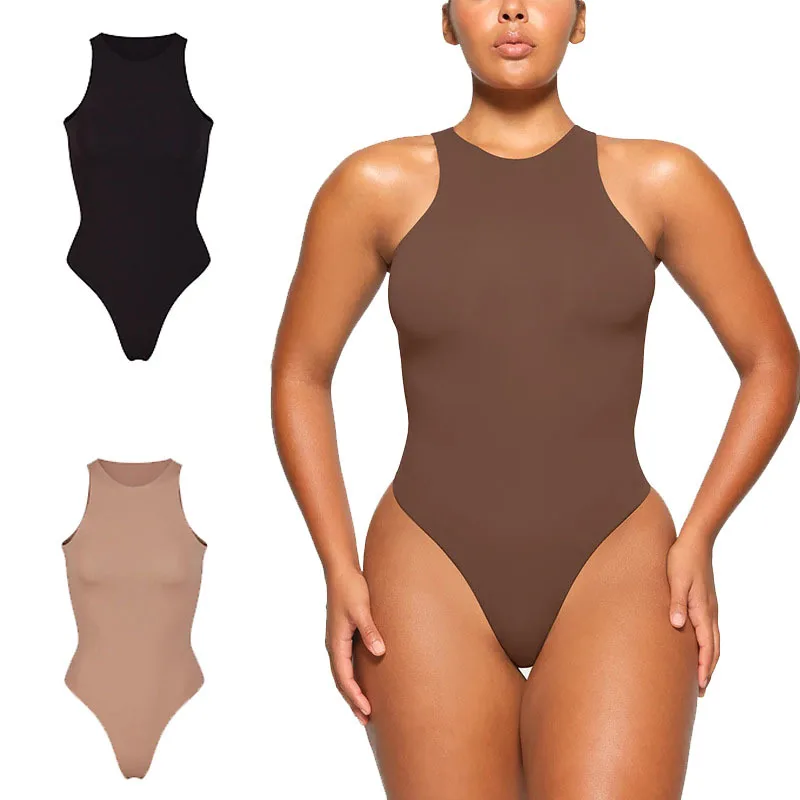 

Women's High Neck Sleeveless Bodysuit Sexy Tank Tops Bodysuits Thong Jumpsuit High Elastic Slim Fit T-shirt Underwear