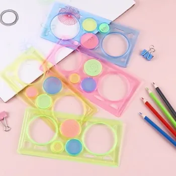 1/4pcs Geometric Rule Washable Drawing Painting Graphics Stencils Scale Template Sets for Kid Craft, School Project Random Color
