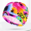 1PC High Elastic Swimming Cap Men Women Free Size Solid Flowers Printed Long Hair Sports Swim Pool Hat Nylon Turban 6