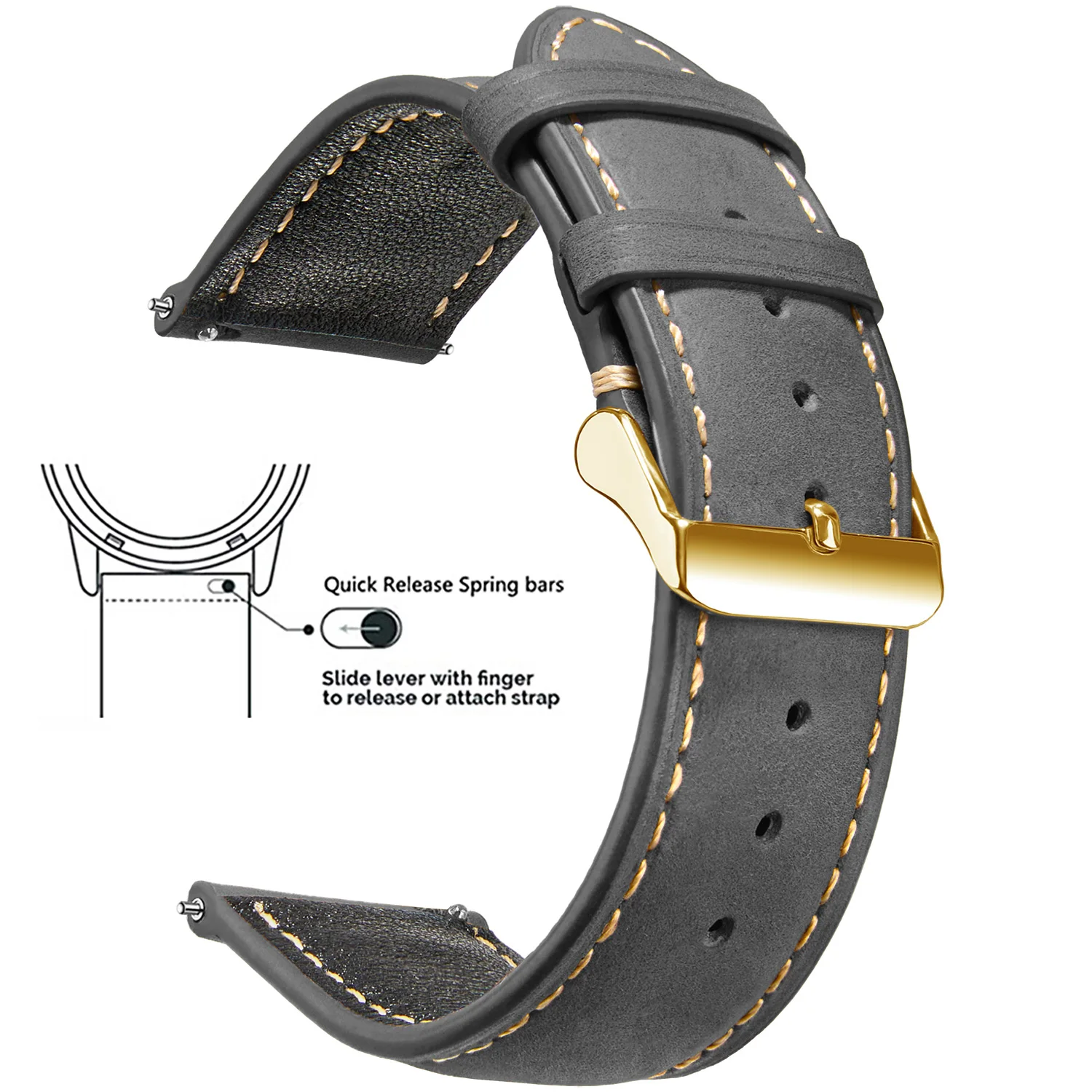 Premium Waxed Vintage Genuine Leather Watch Strap - Quick Release, Top Grain, Multiple Sizes Available