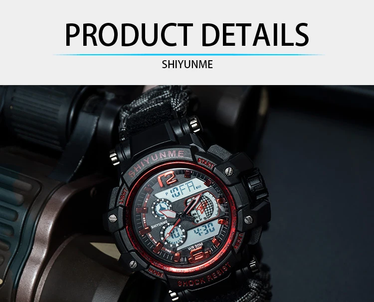 SHIYUNME Outdoor Survival Men Watch Multifunctional Waterproof Military Tactical Paracord Watch Compass Thermometer Men's Watch