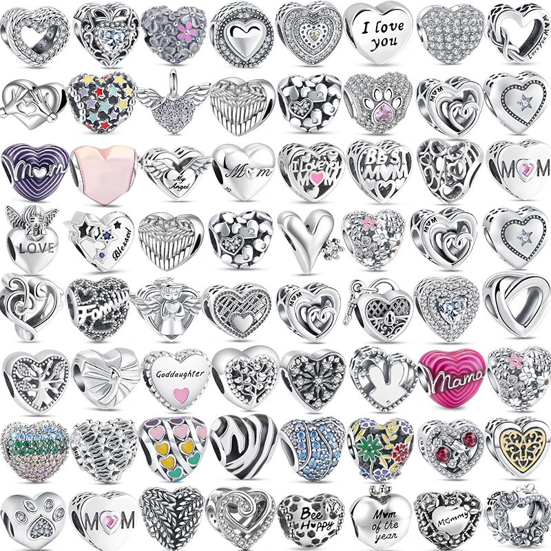 

925 Sterling Silver Mom Family Styles Heart Series Love Mother Shiny Charm Beads Fit Original Pandora Bracelet Women DIY Jewelry