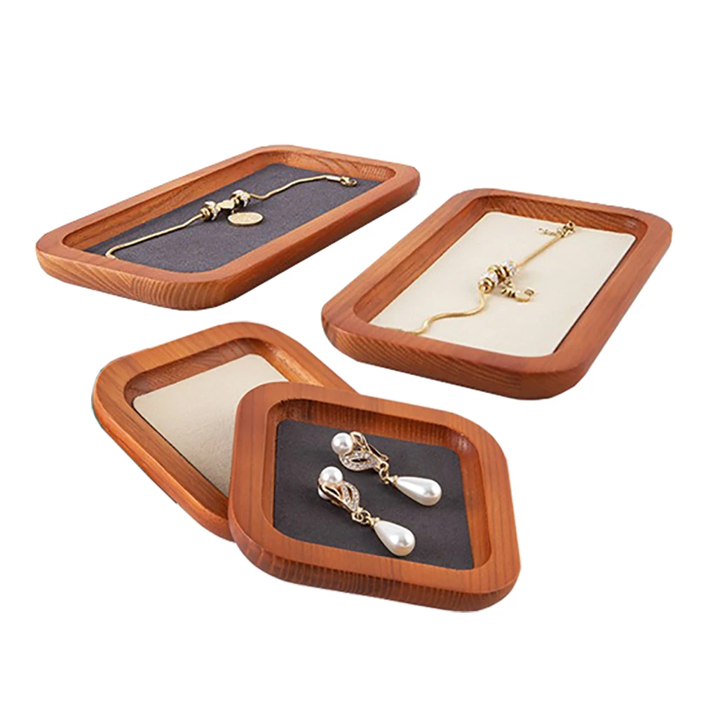 

Wood Ring Jewelry Display Plate Earring Necklace Storage Show Tray Store Bracelet Bangle Chain Jewelry Organizer Holder Tray Box