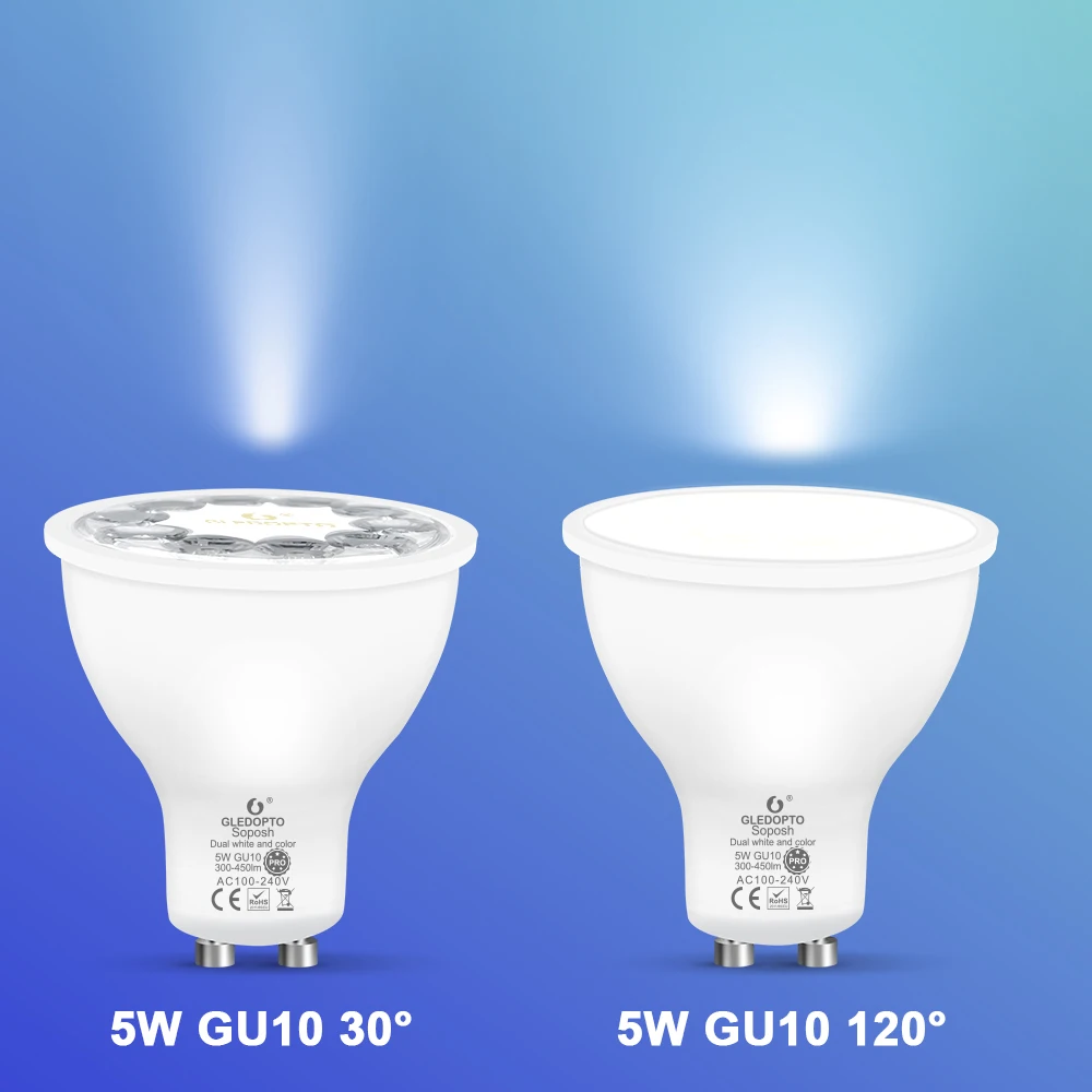 Zigbee3.0 Smart Gledopto Pro 5W GU10 LED Spotlight RGB CCT Color 2200-6500K Work With Tuya APP Alexa App Voice RF Remote Control