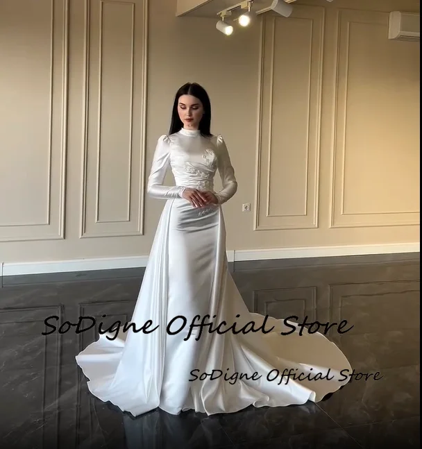 SoDigne Mermaid Satin Wedding Dresses High Neck Full Sleeves Bridal Dress Detachable Train Bride Gown Robe De Mairee Customized 10 S4715db64cde740c38964b3d06b9017aaA