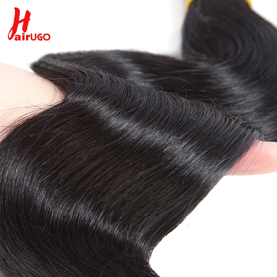HairUGo Brazilian Body Wave Human Hair Bundles With Frontal Non-Remy Hair Weaving 13*4 Lace Front With Bundles Extension