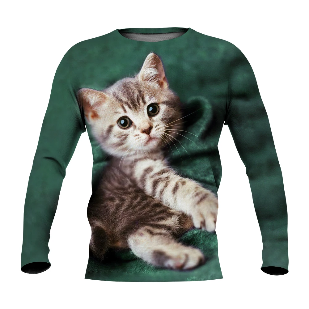 2022 Women's T Shirts Cat Graphic Print Tops Long Sleeves Animal