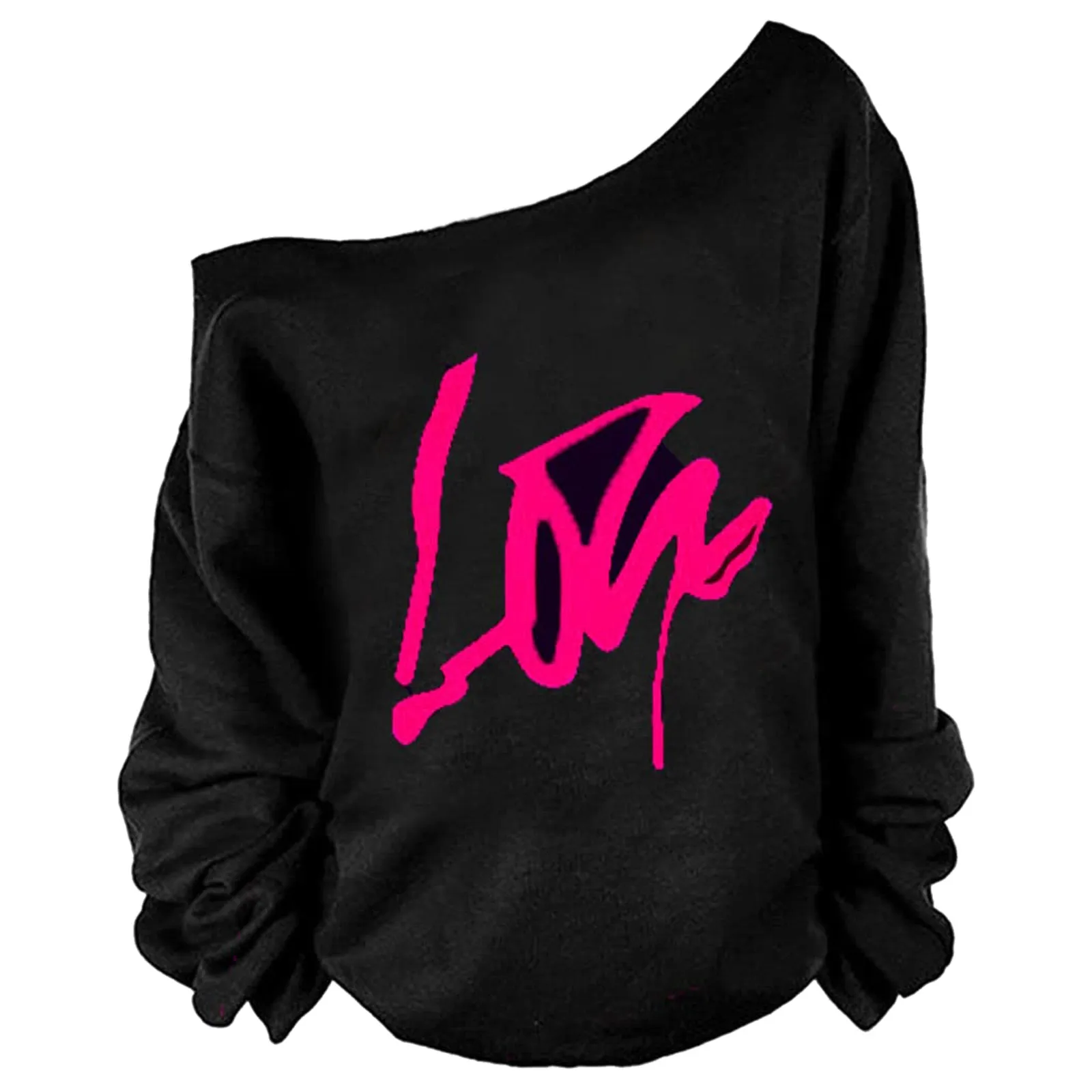 

Valentine's Day Sweatshirts Womens Love Heart Print Off The Shoulder Pullovers Lady Casual Loose Long Sleeve Crewneck Sweatshirt