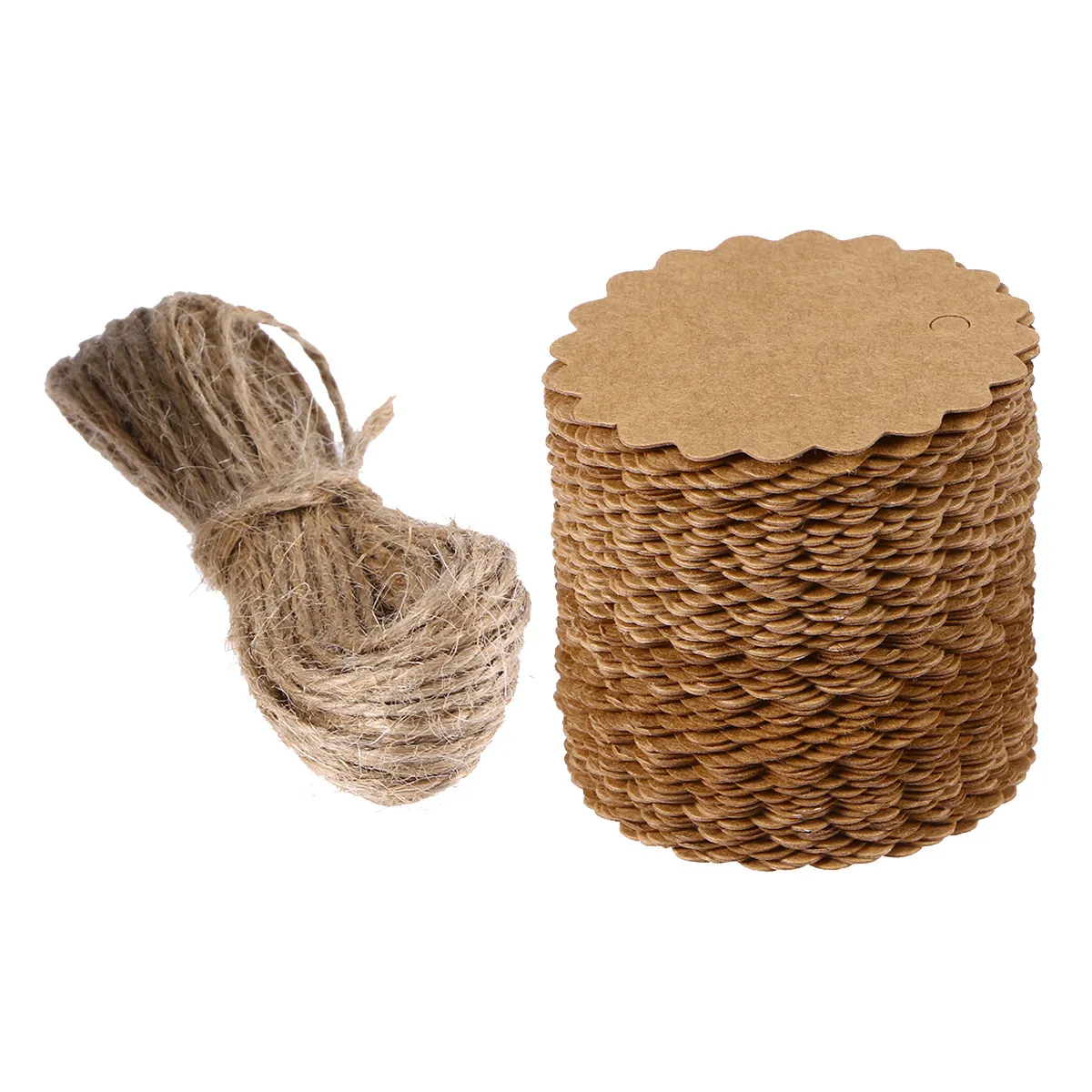 100Pcs DIY 크래프트 종이 라운드 물결 모양의 빈 태그 60Mm 브라운 웨딩 파티 선물 수하물 가격 라벨 공예 종이 카드
