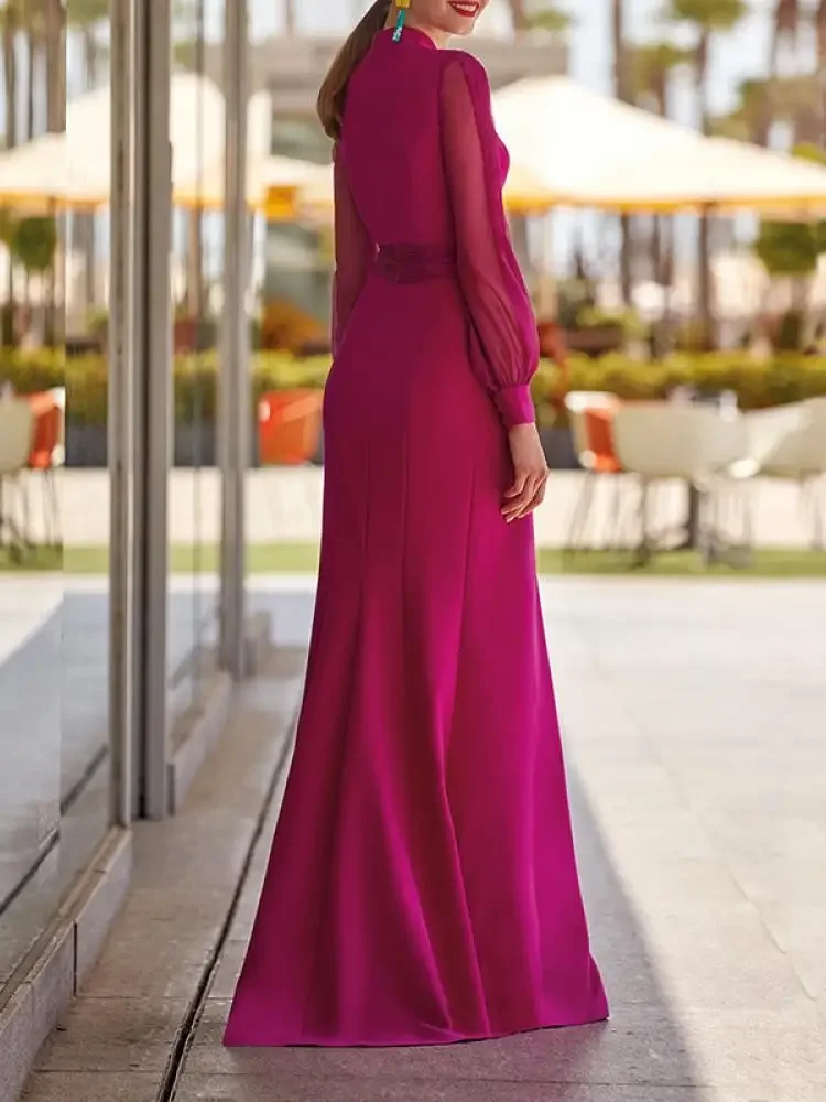 UOOZEE Women's Sexy Deep V-Neck Cocktail Prom Gown Spring Long Sleeves Lace-up Elegant Party Evening Maxi Dresses