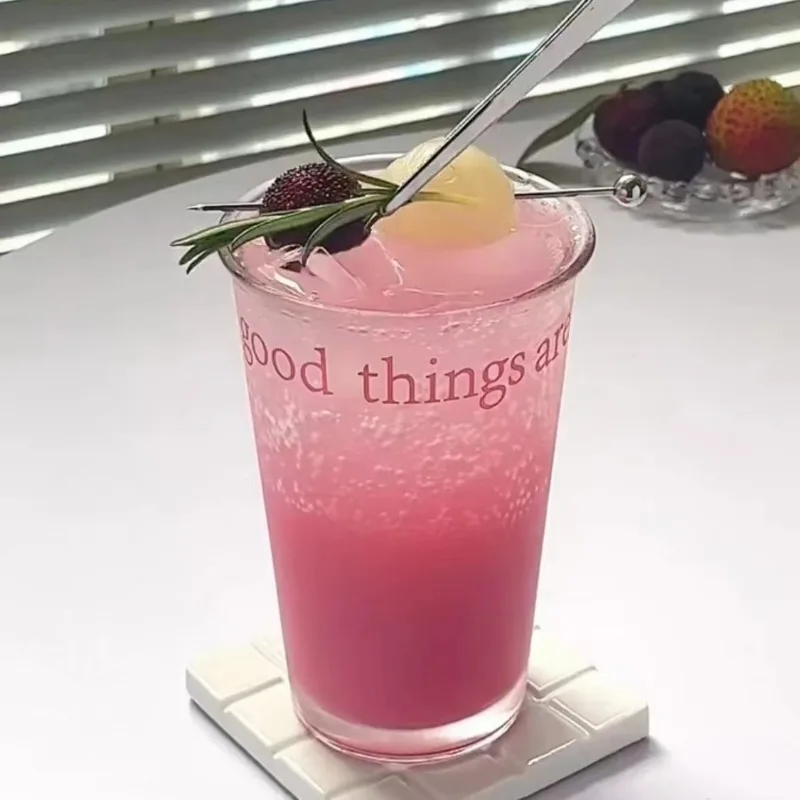 

Heat-resistant Transparent Cups Pink Letter Glass Milk Coffee Cup Drinking New High-beauty Inswind Drinkware Water Juice Cup